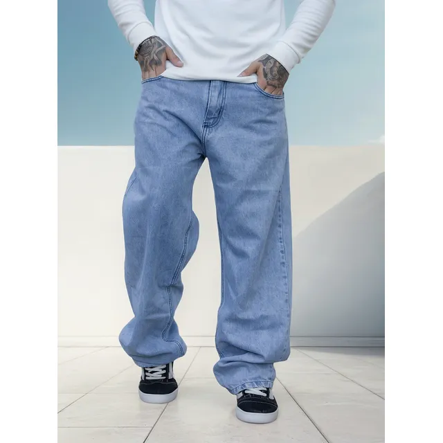 Pantalon De Jeans Baggy Azul Clarito Liso