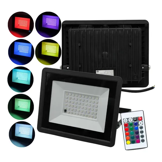 Reflector Rgb Multicolor 100w (1000w) Megaluz A Control Carcasa Negro