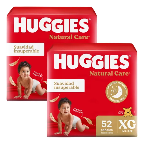 Pañales Huggies Natural Care M G Xg Xxg Xxxg Rojos X 2 Pack
