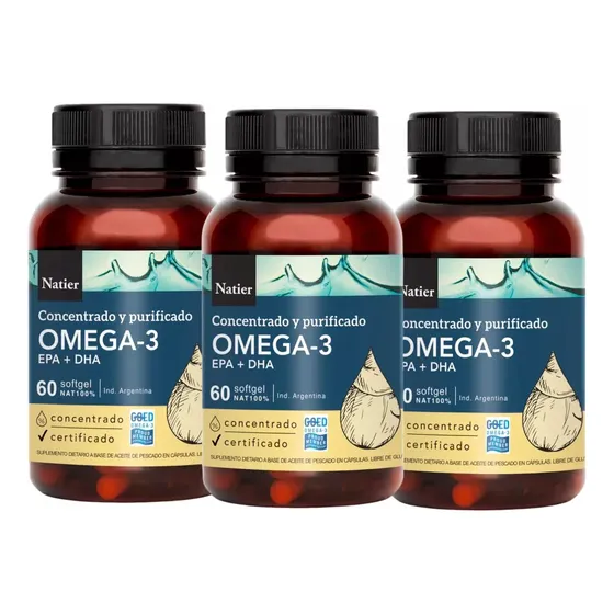 Omega-3  Salud Cardiovascular Natier 60 Cápsulas Pack X3