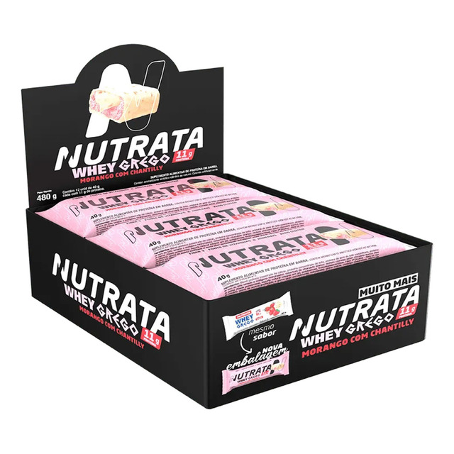 Barra De Proteina Whey Grego Bar 480g Sabor Morango Com Chantilly C/ 12 Unidades 40g Barra De Proteina Whey Grego Bar 480g Sabor Morango Com Chantilly C/ 12 Unidades 40g
