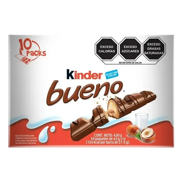 Chocolate Kinder Bueno Galleta Rellena 10pz De 43g Ferrero