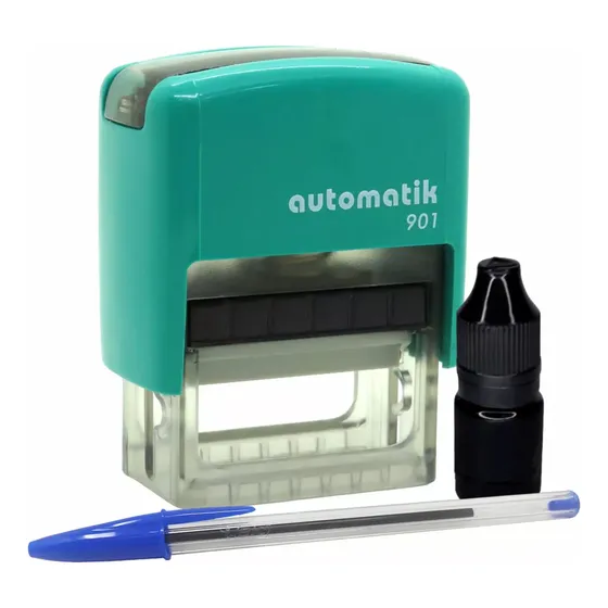 Sello Personalizado Automático Verde Agua Con Bolígrafo Y Frasco De Tinta De Regalo