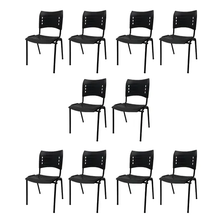 Kit 10 Cadeiras Iso Preta Para Igreja, Escola, Recepção. Preto