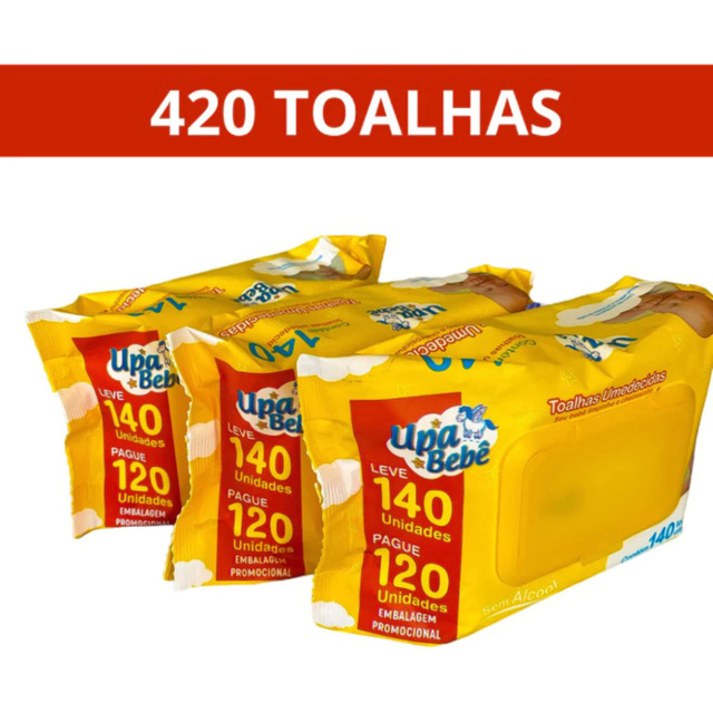 420 Toalhas Umedecidas 3 Pacotes Upa Bebê Promoção 420 Toalhas Umedecidas 3 Pacotes Upa Bebê Promoção