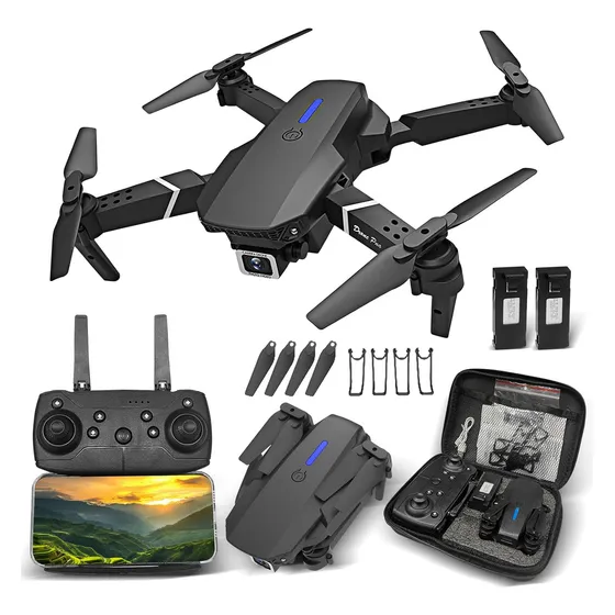 Drone Com Camera Drone Profissional Lsrc E88 4k Hd Câmeras Com Fluxo Óptico Fpv Mini Controle Remoto Drone Quadricóptero Com Bolsa De Transporte Cor Preto