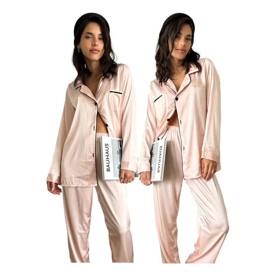 Pijama Mujer Seda Largo Invierno Pantalon Y Chaqueta Senira
