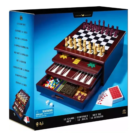 Set 12 Juegos Ajedrez Damas Backgammon Caja Madera Spin Mast