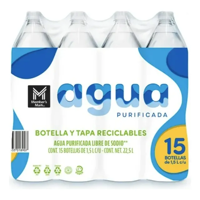 Agua Natural Purificada Members Mark 15pz De 1.5 Lts