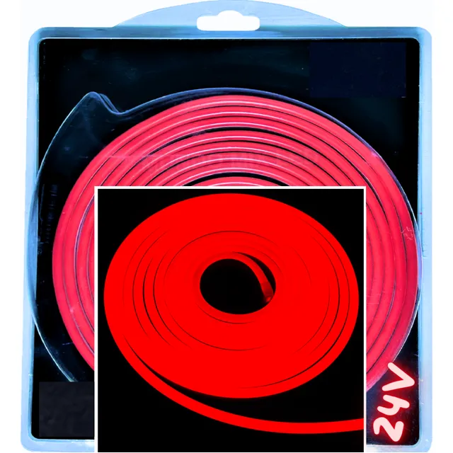 05metros Neon Led 24v Fita Flexível Ip67 6x12mm Vermelho 24v