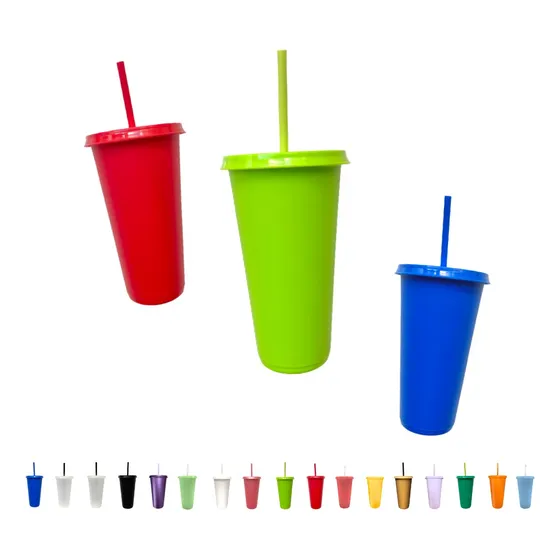 200 Vasos Con Tapadera Y Popote 24 Oz Selección De Color
