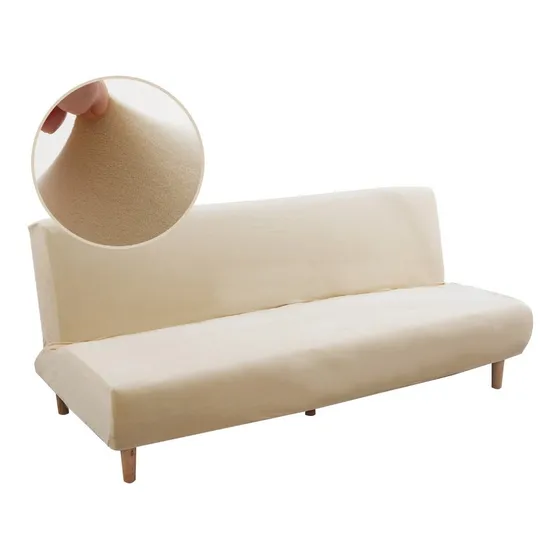 Funda De Futón Elástica Para Sofá Cama Sin Brazos Terciopelo Color Beige
