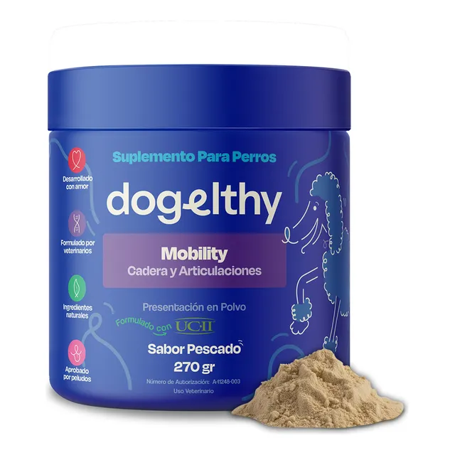 Dogelthy suplemento Mobility con Glucosamina y Condroitina sabor pescado para perros 270g