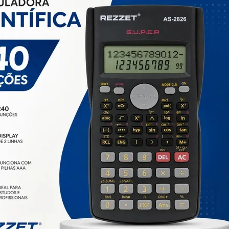 Calculadora Científica Rezzet 240 Funções Display 2 Linhas Ideal Para Estudantes e Profissionais