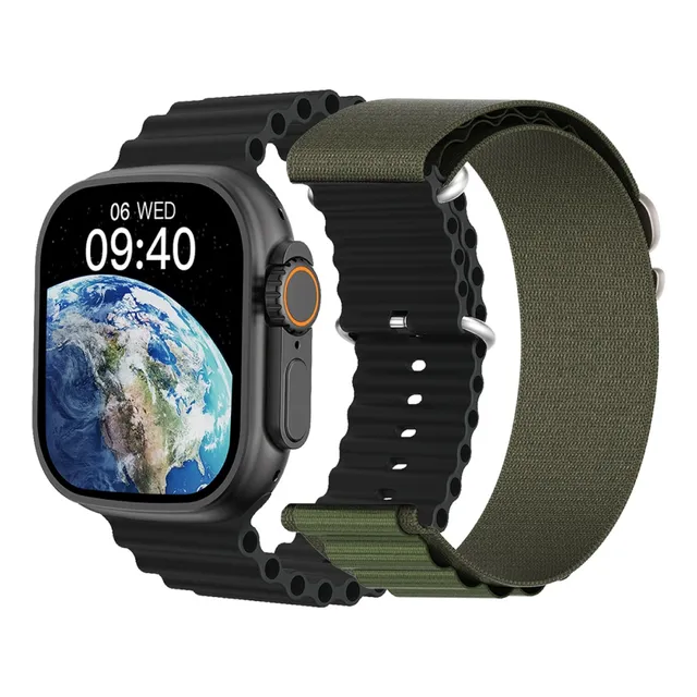 Smartwatch Grow GR29 Ultra+ 2.1" GPS Llamadas Notificaciones Doble Malla Silicona Tela Negro/Verde