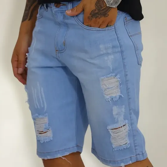 Bermuda Jeans Masculina Rasgada Desfiada Promoção