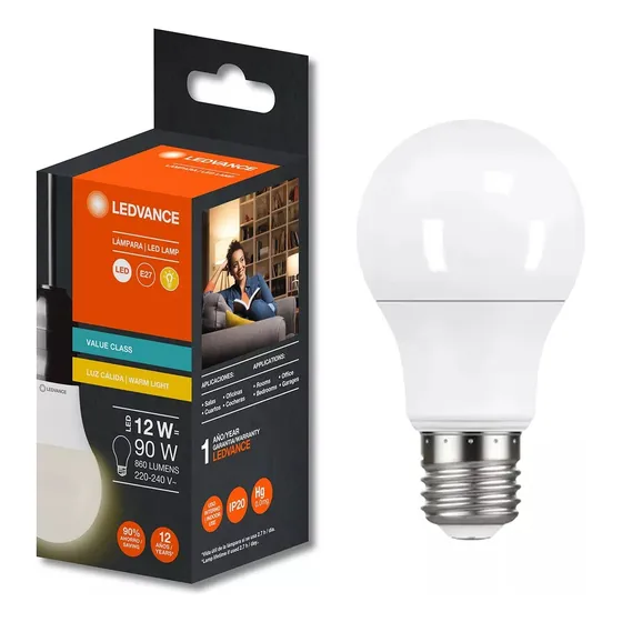 Lampara Led Osram 12w = 90w Luz Cálida 860 Lumenes Color de la luz Blanco cálido