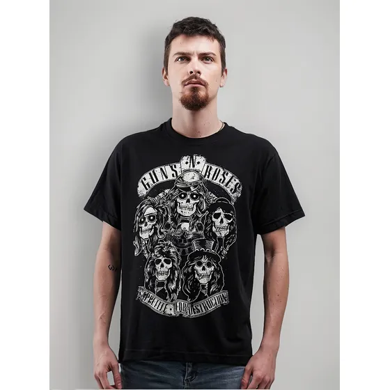 Camiseta Guns And Roses Skulls For Destruction Rock Activity