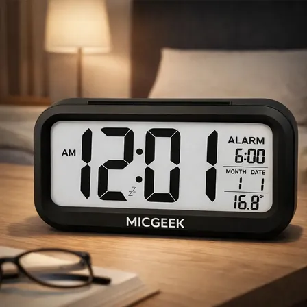 Relógio Digital Despertador Mesa Cabeceira Quarto Idoso Cor Preto Micgeek