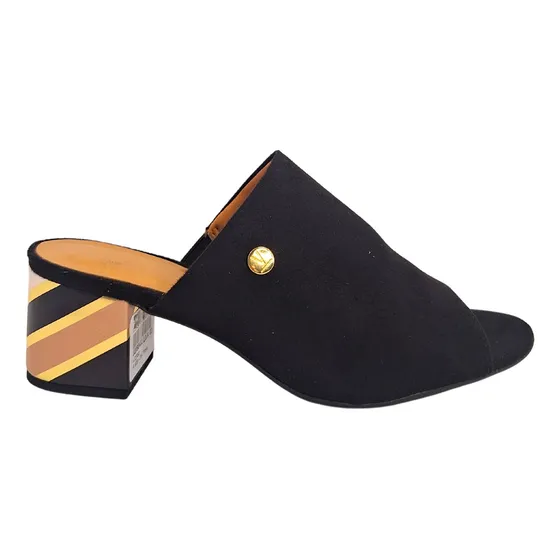 Tamanco De Salto Grosso Vizzano Peep Toe Camurça Preto