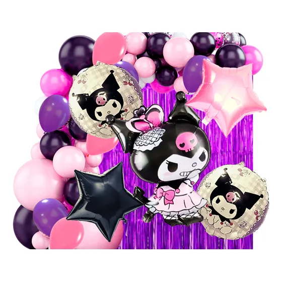Combo Globos De Cumpleaños Kuromi Kit Completo Art7