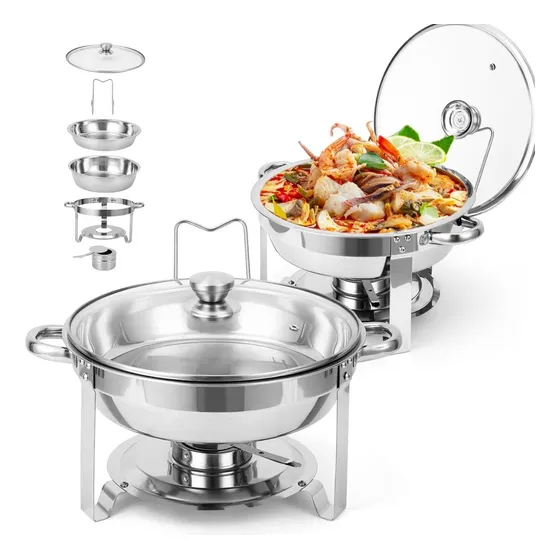 Rechaud Redondo Aço Inox Banho Maria 4.5 Litro Com Fogareiro
