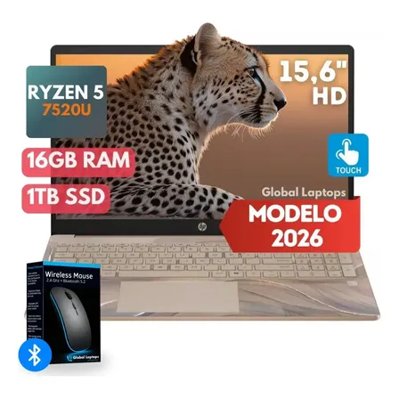 Hp Ryzen 5 7520u 16gb Ddr5 1tb Ssd Pantalla Tactil 15,6 Hd 1366 X 768 Amd Radeon Graphics Windows 11 Laptop Gamer 15-fc0509 Con Regalo Beige