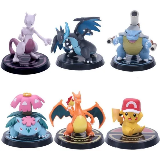 Kit 6 Miniaturas Bonecos Pokémon - Charizard Pikachu Mewtwo 