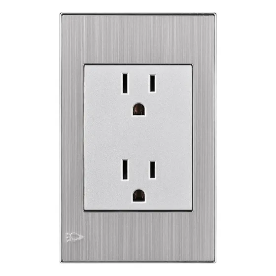 Toma Corriente Doble En Acero Inoxidable De Lujo Color Gris
