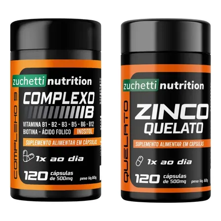 Kit Complexo B 120 Capsulas + Zinco Quelato 120 Cápsulas Sem Sabor