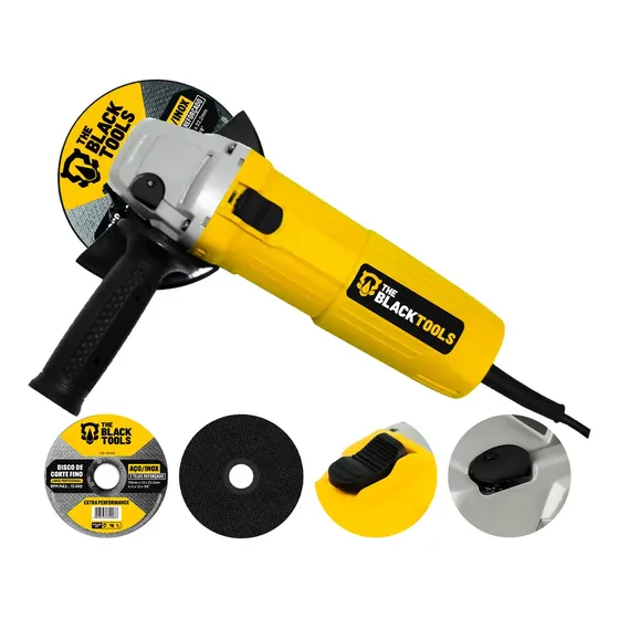 Esmerilhadeira Lixadeira Angular 4.1/2 11000rpm 780w The Black Tools Cor Amarelo Com 2 Discos De Corte