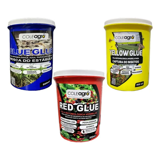 Kit Cola Entomológica Amarela Azul Vermelha 500ml - Coleagro