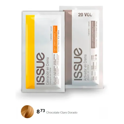 Tintura Issue 10 Sobres 47g + 10 Activador | Elegí Tu Color! Tono 8,73 Chocolate Claro Dorado