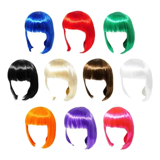 X 12 Peluca Carre Mix Colores Fluo Cotillon Carioca Fiesta