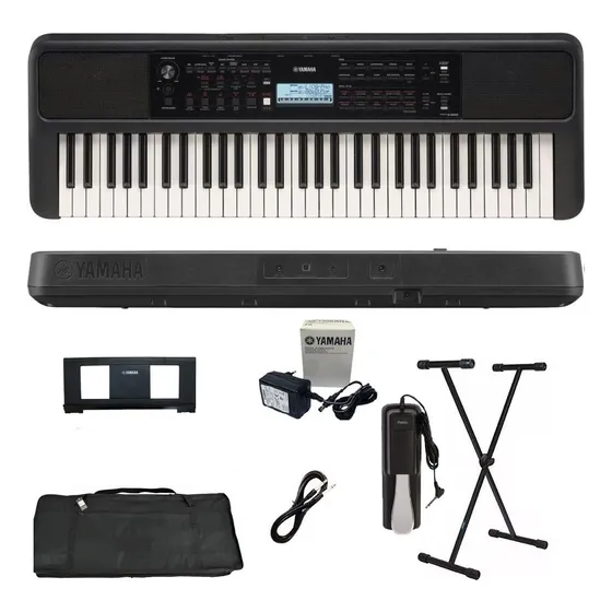 Kit Teclado Musical Yamaha Psr-e383 61 Teclas Preto