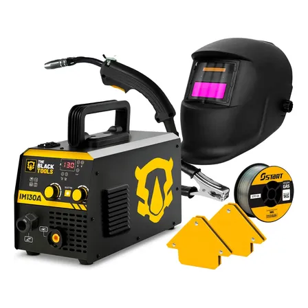 Máquina De Solda Inversora Mig 130a Sem Gás 220v Im130a Black Mig Com Máscara E Esquadros 12kg The Black Tools