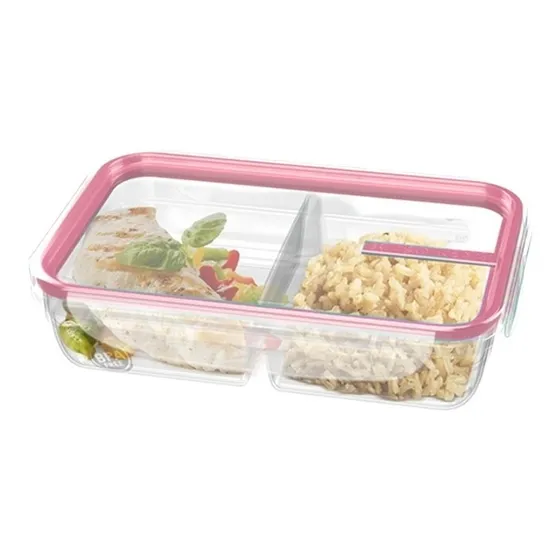Hermético Rectangular con división 730ml 207 por 137 por 57mm Sanremo Coral Srem-1753