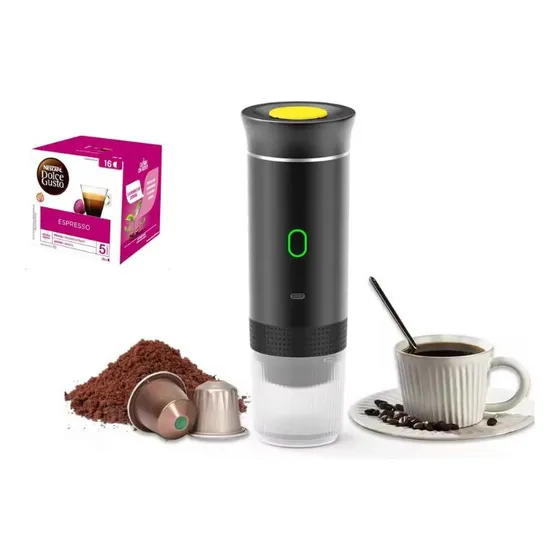 Cafetera Portatil Recargable Cápsulas/café + Regalo Cápsulas Gris