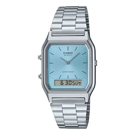 Relógio de Pulso Casio Vintage AQ-230A-2A1MQY com Pulseira em Aço Prateado e Fun