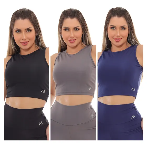 Kit 3pçs Cropped Lully Blackout Diversas Cores 