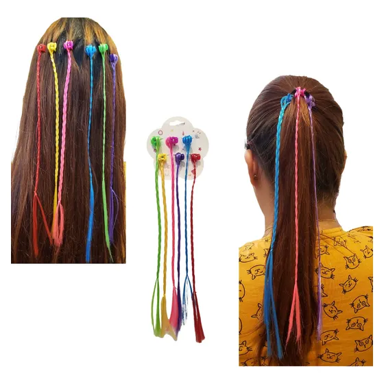 6 Mechas  De Cabelo Coloridas Infantil Com Mini Piranha Gril