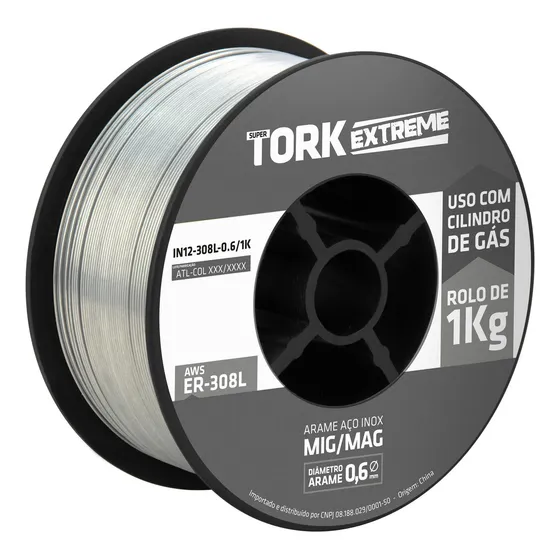 Arame Para Solda Mig Inox Uso Com Gás 0.6mm Rolo De 1kg Tork Cor Cinza
