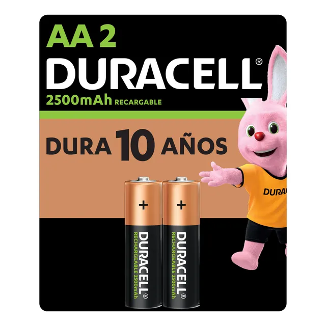 Pila Duracell Recargable Aa, (2 Pilas De 2500mah, Doble A)