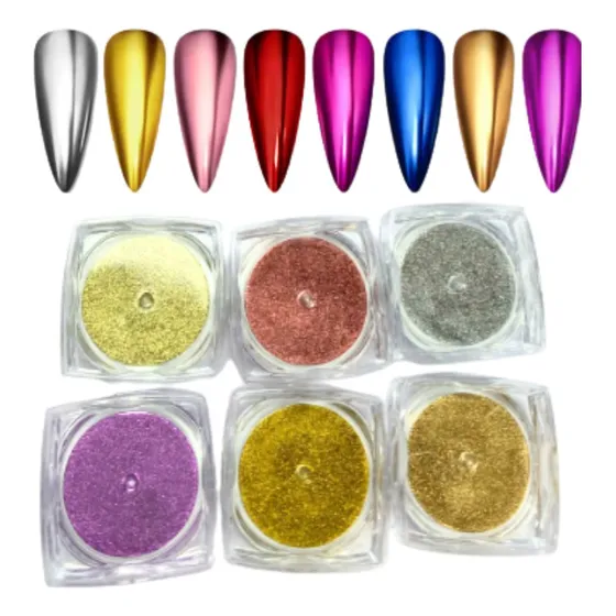 Kit Pó Glitter Cromado Para Unhas  Brilho Metálico 6 Cor