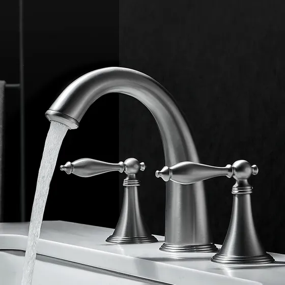 Grifo 3 Orificio Para Lavabo Baño Agua Caliente Fria Gris: