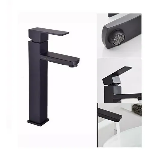 Llave Para Lavamanos Monomando Cuadrada Alta 30cm Negra 
