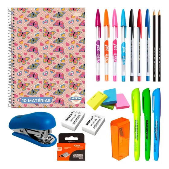 Kit Material Escolar Feminino Universitário Combo Faculdade