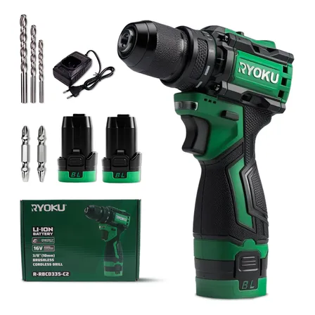 Parafusadeira Furadeira 16v Brushless 2baterias 10mm Sem Fio Verde 127/220v