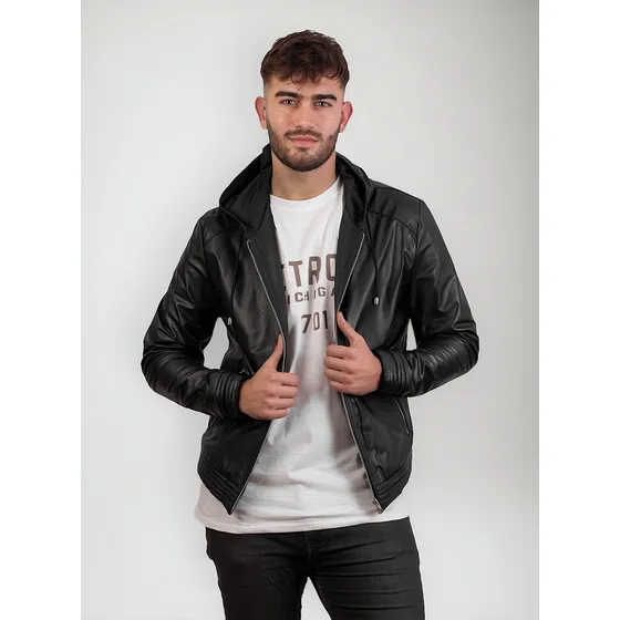 Campera De Cuero Vacuno 100% Legitimo De Hombre Con Capucha 