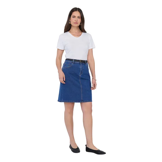 Falda Mujer Denim Cinturón Azul Oscuro Corona
